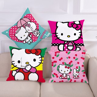 ปลอกหมอนผ้าฝ้ายผ้าลินินลาย Hello Kitty สำหรับโซฟา