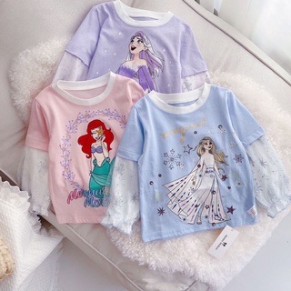 เสื้อท็อปส์ ผ้าตาข่าย ลายการ์ตูนเจ้าหญิง สําหรับเด็ก