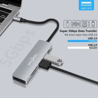 GOOJODOQ อะแดปเตอร์ฮับ USB Type-C การ์ดรีดเดอร์ HDMI VGA RJ45 USB C เป็น USB 3.0 สําหรับ Macbook Pro
