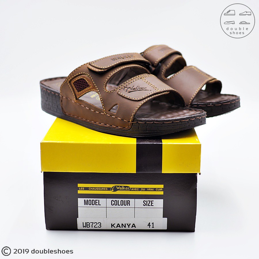 Walker รองเท้าแตะหนังแท้  พื้นนุ่ม งานเย็บ รุ่น WB723 สีน้ำตาล ไซส์ 40-46