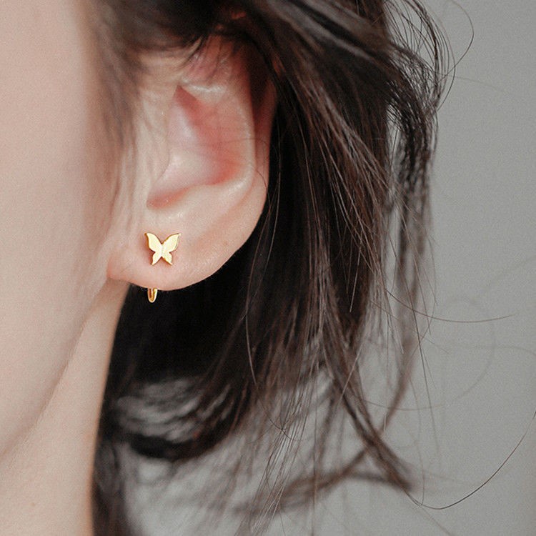 1Pair Cute Alloy 925 Sterling Silver Cute Dancing Butterfly Ear Hook Earrings / Girls ins Style Sweet Simple Small Charm Animal Stus Earrings / Compact and Simple Stud Earrings Gift for Girls Teens Lady / Party Ear Jewelry Accessorie Gift Trend Jewelry