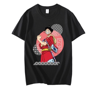 คอลูกเรือ【Boutique T-shirt】เสื้อยืดแขนสั้นลําลอง ทรงหลวม พิมพ์ลายอนิเมะ One Piece Luffy สไตล์ญี่ปุ่น สําหรับผู้ชายS-5XL