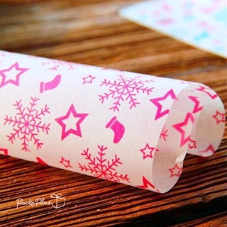 กระดาษไข ลาย Xmas กระดาษไขรองอบ แพค 25 แผ่น ไขห่อขนมน่ารัก กระดาษรองกันติด Baking Paper Wax Paper ลายสแตมป์