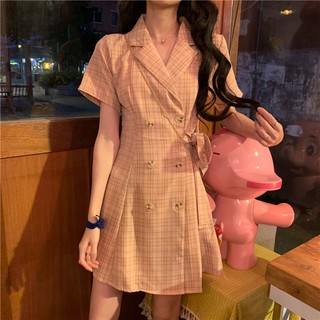 พร้อมส่ง 💗 pinky scott dress เดรสสูท เดรสสั้นสูท เดรสสั้นสูทลายสก็อต C57