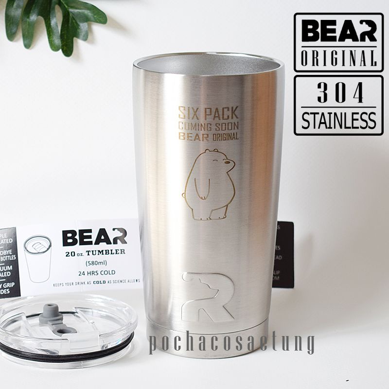 แก้ว BEAR Six Pack มีบริการสลักชื่อ สีเงิน ของแท้ 304สเเตนเลส 2 ชั้น