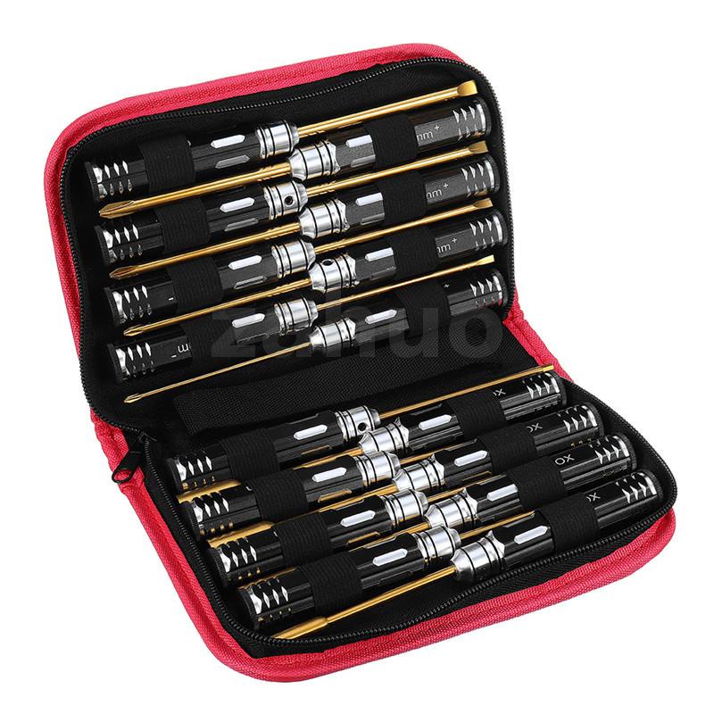 Yunzhong 16Pcs Hex Phillips Screw Nut Flat Screwdriver Tools Box Set with Bag for RC Model