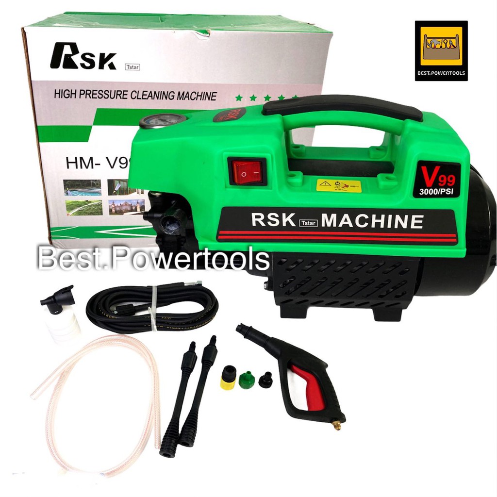 RSK (รุ่นใหม่)ชุดเครื่องฉีดน้ำแรงดันสูง 350 บาร์ ปั๊มน้ำแรงดันสูง 3000W รุ่น HM-V99