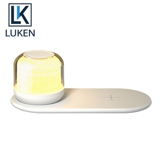 Luken โคมไฟข้างเตียง โคมไฟตั้งโต๊ะ LED ไร้สาย พร้อมที่ชาร์จไร้สาย USB โคมไฟถนอมสายตา ชาร์จไร้สายตอนกลางคืน