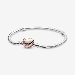 [หัวสีโรส] Pandora Moments Heart Clasp Snake Chain Bracelet