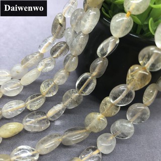 Golden Rutilated Quartz Beads โกลเด้นไหมทองควอตซ์ลูกปัดแบนหินธรรมชาติกรวดผิดปกติ DIY