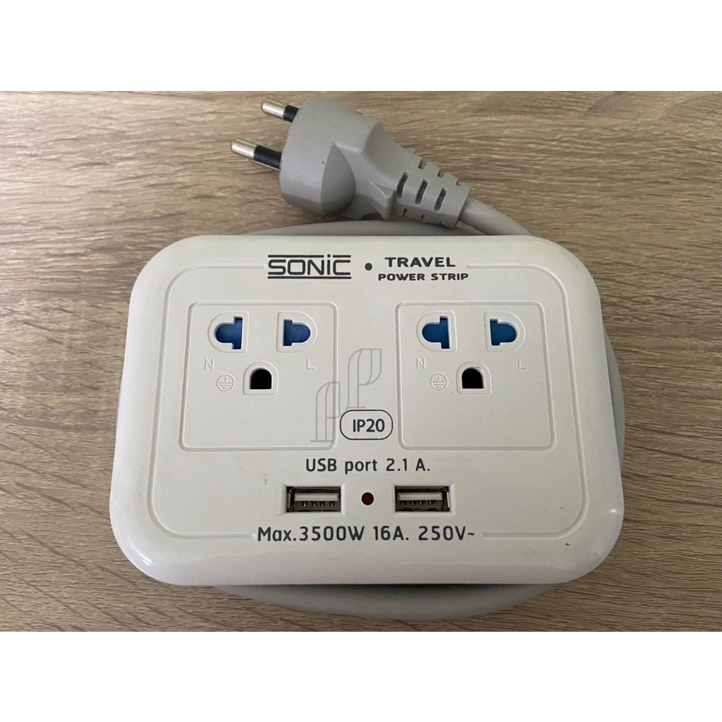 ปลั๊กพ่วงแบบม้วนสาย ปลั๊ก 2รู เสียบ กราวด์ 3ตา  ปลั๊กไฟ2ช่อง+usb2พอร์ต แบบพกพา0.8M 2USB 2.1A มีช่องเ