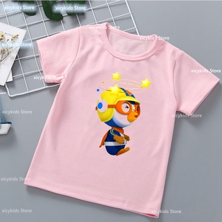 เสื้อยืด พิมพ์ลายการ์ตูนไดโนเสาร์ Pororo heroes the attack of dinosaurs สไตล์คลาสสิก แฟชั่นสําหรับเด็ก