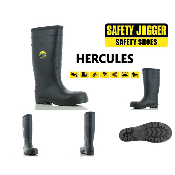 รองเท้าบู๊ทนิรภัยสีดำพื้นเหล็ก หัวเหล็ก กันน้ำ รุ่นHERCULES ยี่ห้อ Safety Jogger