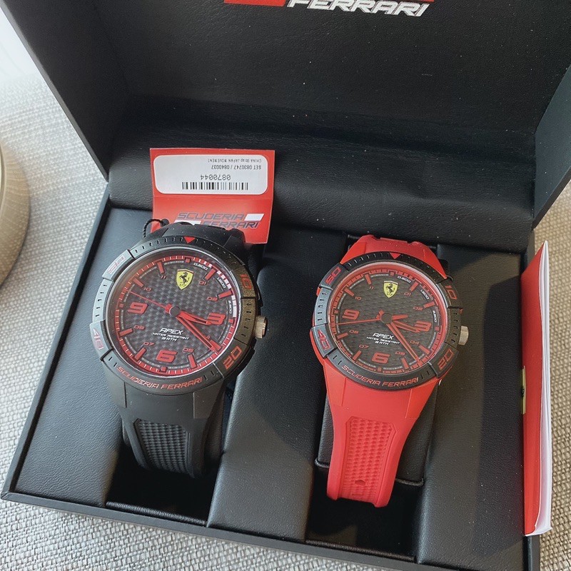 👑ผ่อน0%~แท้100%👑 นาฬิกาคู่รัก FERRARI  RedRev Gift Set, Quartz Silicone Strap Casual Watch, Black, 0870044
