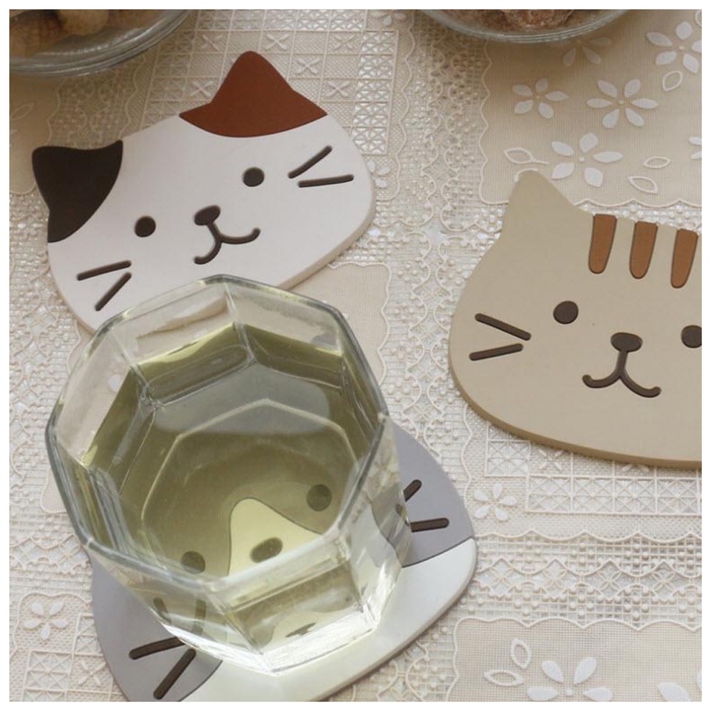ที่รองแก้ว แมวเหมียว แผ่นรองแก้ว ทาสแมว ซิลิโคน รุ่นหนา Limited ลายน่ารัก 3D กันน้ำ แข็งแรงทนทาน แห้งแร็ว - รูปที่ 5