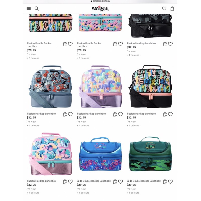 Smiggle กระเป๋าใส่กล่องข้าว 2 ชั้น lunch box หลากหลายคอลเลคชั่น เข้าคู่กับเป้ กล่องดินสอ กระเป๋าจากsmiggle