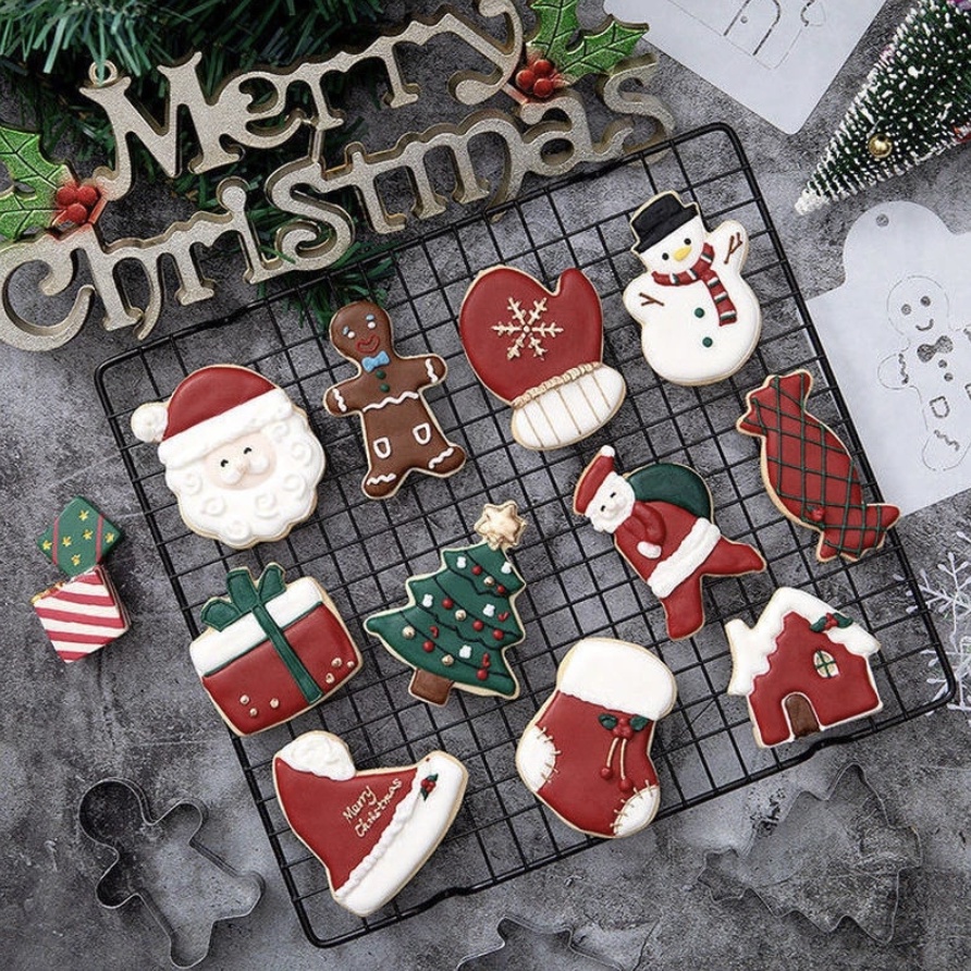 พิมพ์กดคุกกี้ XMAS สแตนเลสหนา คุณภาพดี พิมพ์กดฟองดอง ขนมปัง แซนวิช ผัก คริสต์มาส Cookie Cutter