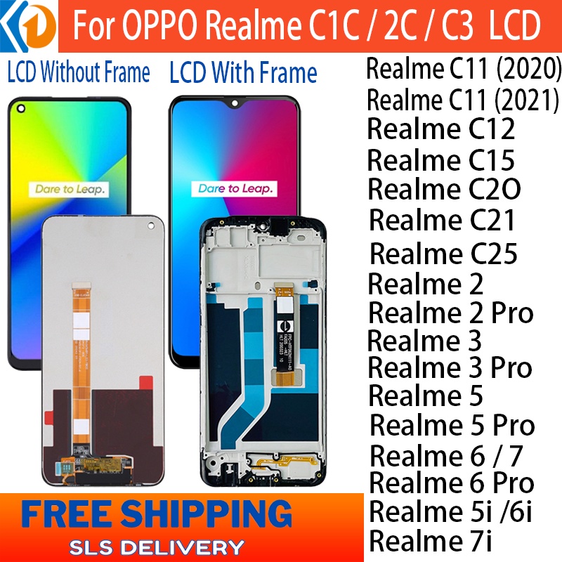 อะไหล่หน้าจอสัมผัส LCD พร้อมกรอบ สําหรับ Realme C2 C1 C3 5i 6i REALME5 5PRO REALME6 6PRO 7 7I C11 C1