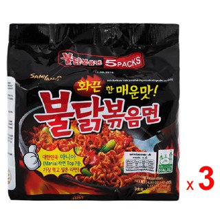 SAMYANG บะหมี่กึ่งสำเร็จรูป ซัมยัง ราเม็น แบบแห้ง รสไก่สูตรเผ็ด ชุดละ 3 ถุง ถุงละ 5 ซอง ซองละ 140 กรัม / SAMYANG Ramen