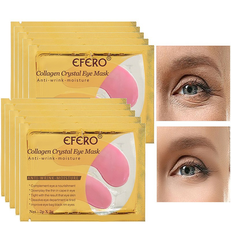EFERO 5Pair Face Mask Dark Circles Crystal Collagen Eye Mask Gel Pink