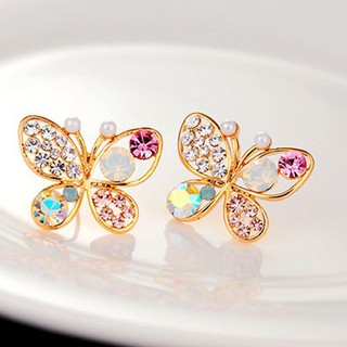 ผู้หญิงเก๋น่ารัก Rhinestone Butterfly Ear Stud เครื่องประดับต่างหู