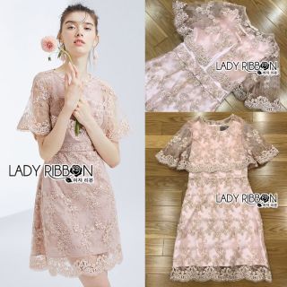 Lady Ribbons Made 🎀 Lady Gabrielle Sweet Feminine Gold Lace and Pink Dress Set เซต