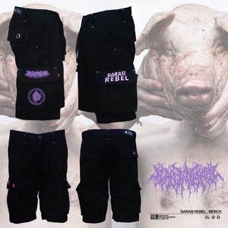 Pig Scream x garasi rebel distro กางเกงคาร์โก้ ขาสั้น โลหะ