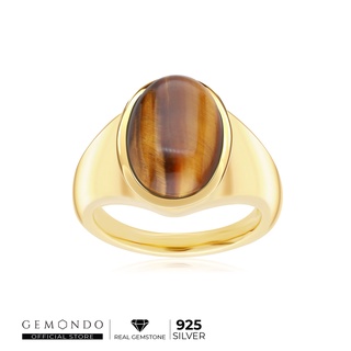 Gemondo แหวนเงินแท้ 925 ชุบทอง 18K ประดับพลอยตาเสือ (Tiger Eye) ดีไซน์ทันสมัย เรียบง่ายแต่มีเสน่ห์ : แหวนทอง แหวนพลอย