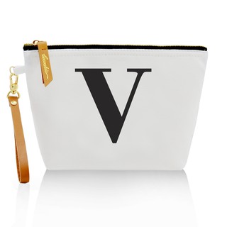กระเป๋าผ้าลายอักษร ALPHABET CLUTCHES POUCH WHITE ”V”