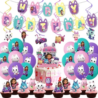 Gabbys Dollhouse Theme Birthday Party Supplies Decoration Balloons Flag Cake Topper