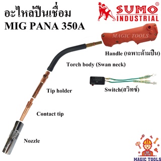 SUMO อะไหล่หัวเชื่อมMIG Pana350A อะไหล่หัวปืนเชื่อม Co2 ราคาต่ออัน ปืนเชื่อมMig Handle/ Tip holder/ Contact tip/ Nozzle/