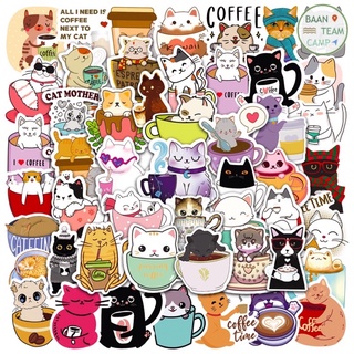 สติ๊กเกอร์ น้องแมวน่ารัก 299 น้องแมว coffee 50ชิ้น น้องน่ารักมาก สติ้กเกอร์ น้อง แมว น่ารัก cat น้อน แมว เหมียว กาแฟ