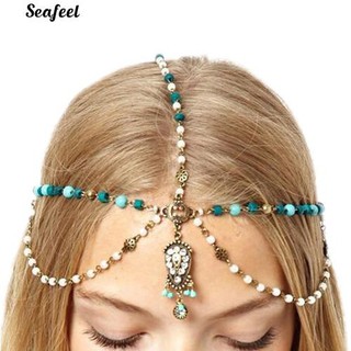 โบฮีเมียนโซ่ไข่มุกไข่มุก Rhinestone Headband Hairband