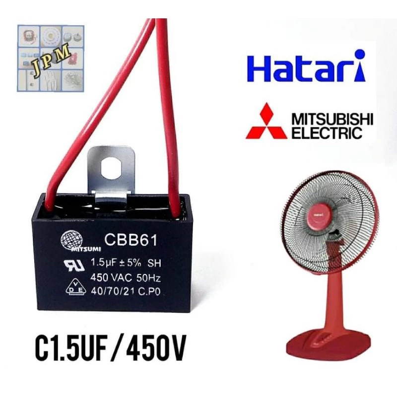 คาปาซิเตอร์พัดลม 1.5uf/450v ฮาตาริ มิตซู cap อะไหล่พัดลมHATARI capacitorพัดลม 12",14",16" hatari แคปรัน