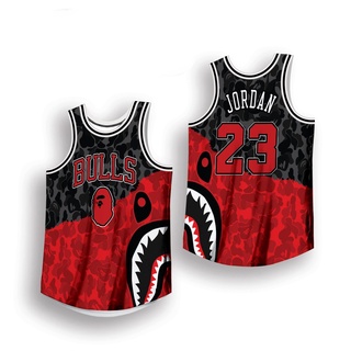 เสื้อกีฬาแขนสั้น ลาย BULLS BAPE JORDAN JERSEY