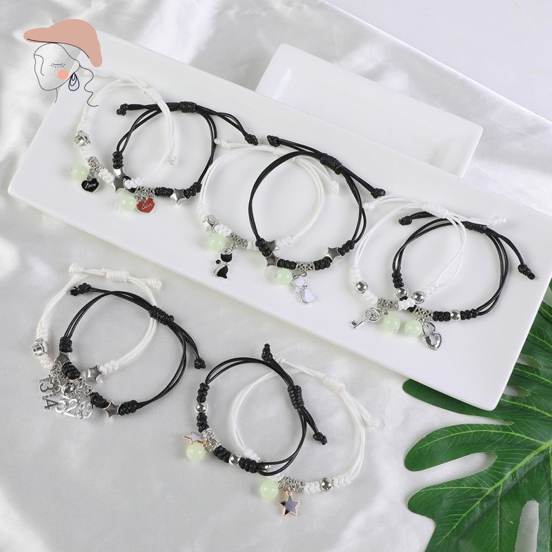 2 ชิ้น สร้อยข้อมือเรืองแสง สําหรับผู้หญิง ผู้ชาย แฟชั่น ปรับได้ คู่รัก สร้อยข้อมือเพื่อนที่ดีที่สุด เครื่องประดับ