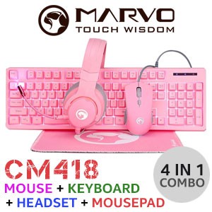 ลดราคา MARVO CM418 4 IN 1 Advanced Gaming Combo Keyboard / Mouse / หูฟัง #สินค้าเพิ่มเติม สายต่อจอ Monitor แปรงไฟฟ้า สายpower ac สาย HDMI