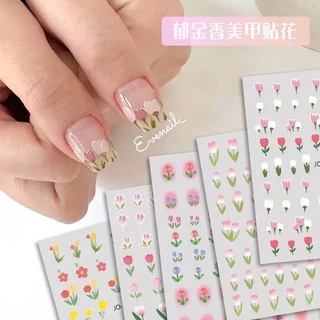 สติกเกอร์แต่งเล็บ ดอกทิวลิป ทิวลิป 🌷3D Tulip Nail Art Sticker Daisy White Rose Cherry Charm Summer Floral Designs