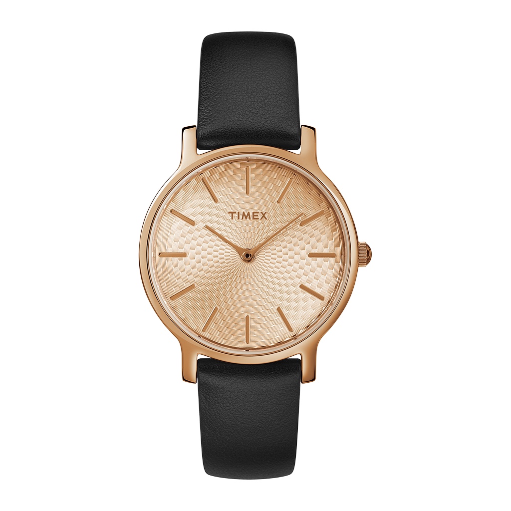 Timex TW2R91700 Metropolitan นาฬิกาข้อมือผู้หญิง สายหนัง สีดำ หน้าปัด 34 มม.