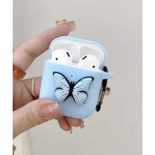 เคส Airpods 1/2 สีฟ้าลายผีเสื้อ