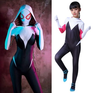 ชุดจั๊มสูทคอสเพลย์ Spider-Man Into The Spider-Verse Gwen สําหรับเด็กและผู้ใหญ่