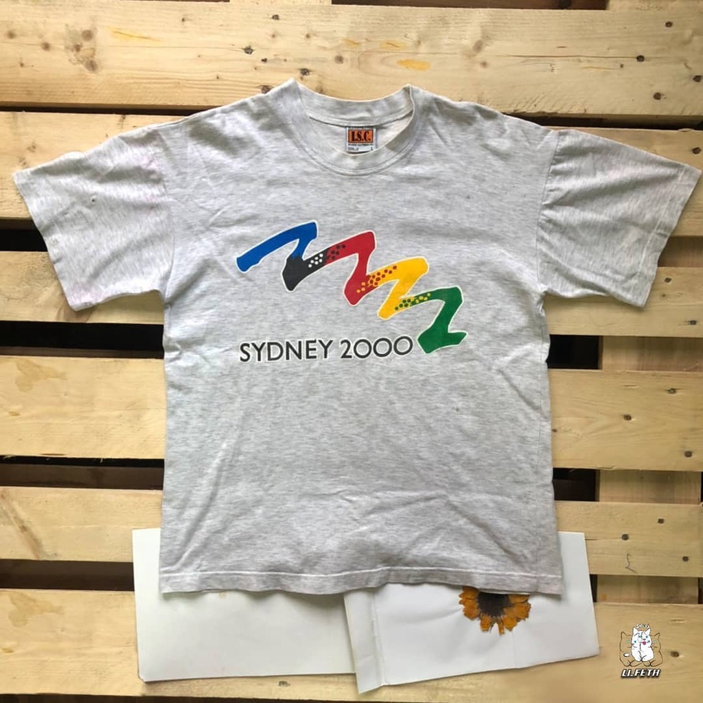 เสื้อยืดโอลิมปิก Olympic Sydney 2000 ออสเตรเลีย ตะเข็บเดี่ยว สีเทา มือสอง