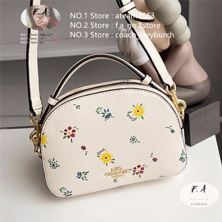 F.A (ของแท้ 100%) COACH 4252 Serena flower series  ซิปคู่และการออกแบบช่องคูกระเป๋าหนังทั้งหมดสำหรับผู้หญิง