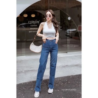 📌S-5XL กางเกงยีนส์ผู้หญิงเอวสูงผ้ายืดขากระบอก 👖 ยีนส์สาวอวบ เก็บทรง ใส่สบาย ทรงสวย ขายาว ผญ แฟชั่น
