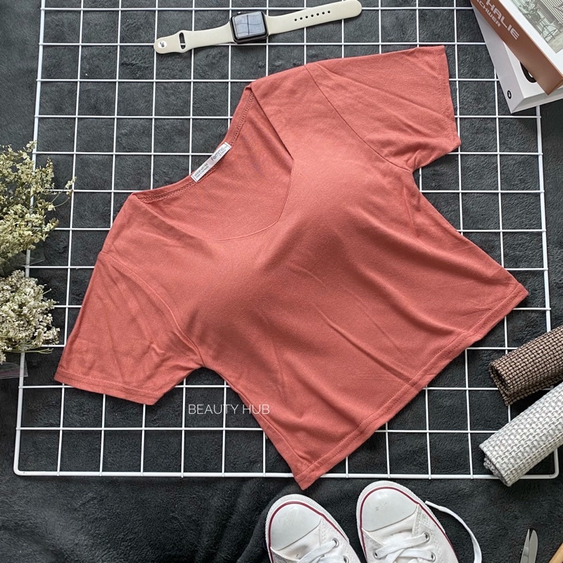 [#006] เสื้อครอปคอห้าเหลี่ยม แขนสั้น ผ้ายืดเรย่อน ใส่สบาย ทรงสวย ฮิตสุดๆ[#006] - รูปที่ 5