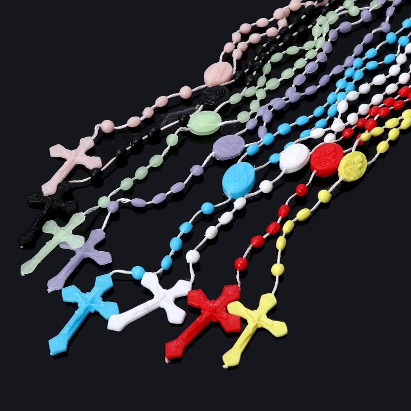 Plastic Rosary Beads Luminous Necklace Catholicism Prayer Religious Jewelry