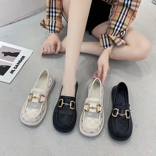 ใหม่ loafers รอบนิ้วเท้าโลหะหัวเข็มขัดตาข่ายรองเท้าแบนรองเท้าเดียวสไตล์อังกฤษขี้เกียจ shoes