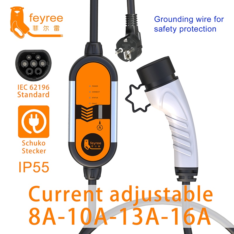 Feyree เครื่องชาร์จรถยนต์ไฟฟ้าแบบพกพาEV fast chargerสำหรับรถ มีหน้าจอLCDแสดงผล ยี่ห้อ Type2 16A 3.5K