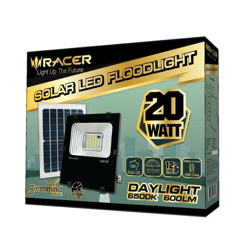 Chaixing Home  โคมฟลัดไลท์โซล่าเซลล์ LED 20 วัตต์ Daylight RACER รุ่น Solar 20W ขนาด 39 x 29 x 12 ซม