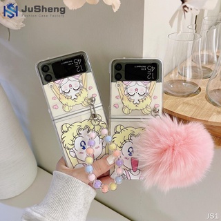 Jusheng เคสโทรศัพท์มือถือ แบบฝาพับ ประดับขนเฟอร์บอล สําหรับ Samsung Z Flip4 Z Flip3 Z Flip2 Z